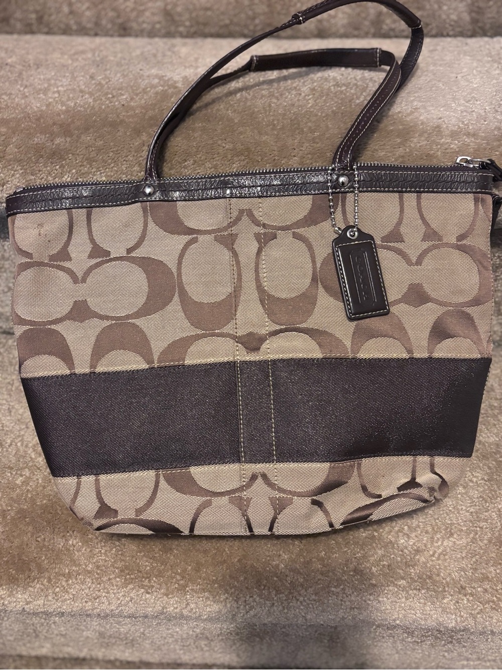 Coach Brown Khaki Signature Canvas Tote